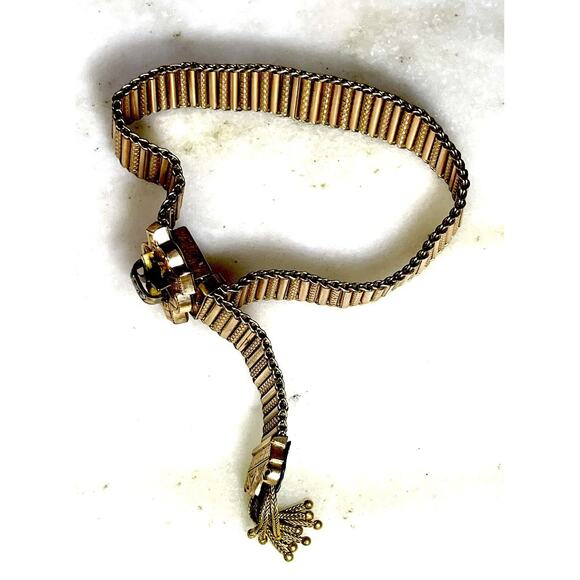 Antique Victorian Etruscan Revival Tassel Slide Bracelet Seed Pearl Gold Filled - Picture 8 of 16